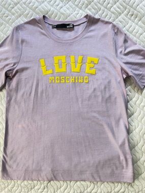 Love Moschino Women Logo T-Shirt US 6 IT 42 Lilac Yellow W4F154K